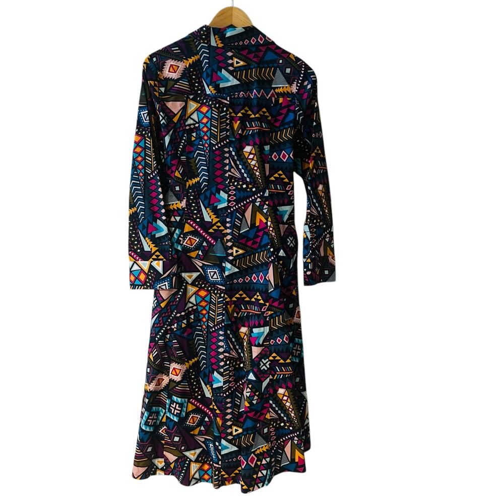 Ashro Neesha High Low Abstract Print Long Sleeve Tie Front Dress Size M Medium - Picture 2 of 7